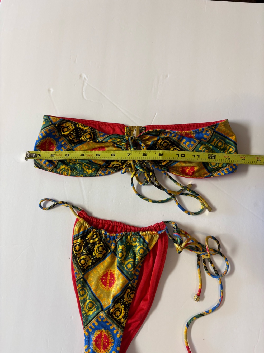 Sommer Swim Yellow Patterned Tie-Side String Bikini Top & Bottom Set M - Picture 5 of 9